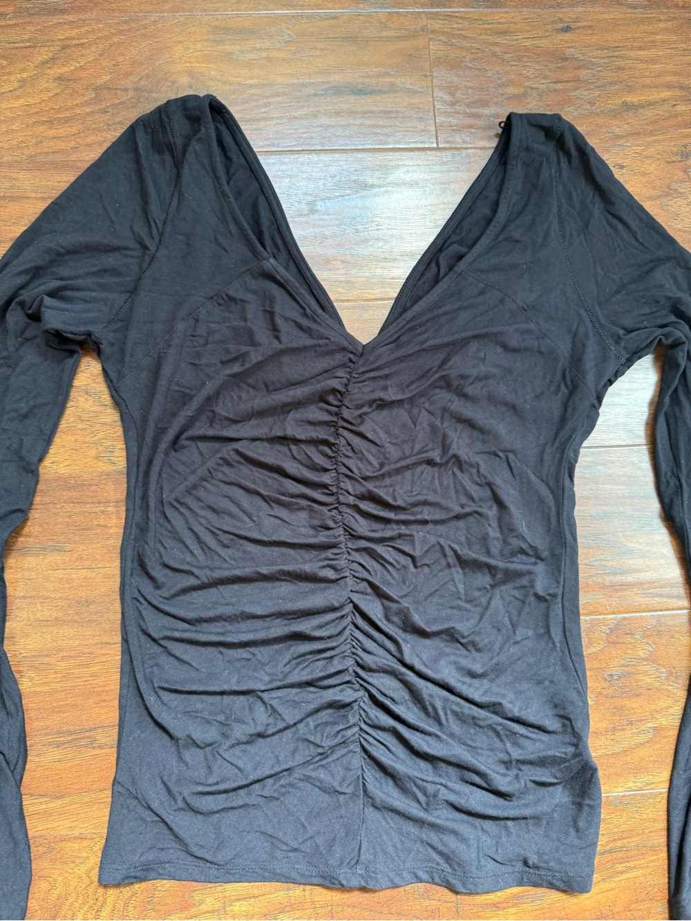 We The Free Black Ruched V-Neck Top with Layered Bell Sleeves - Picture 2 of 3